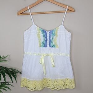Chelsea Flower | White Eyelet & Ruffle Cami Tank